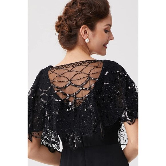 BABEYOND 1920s Beaded Evening Cape Shawl Wrap Bolero for Wedding & Party Dresses - Picture 4 of 4